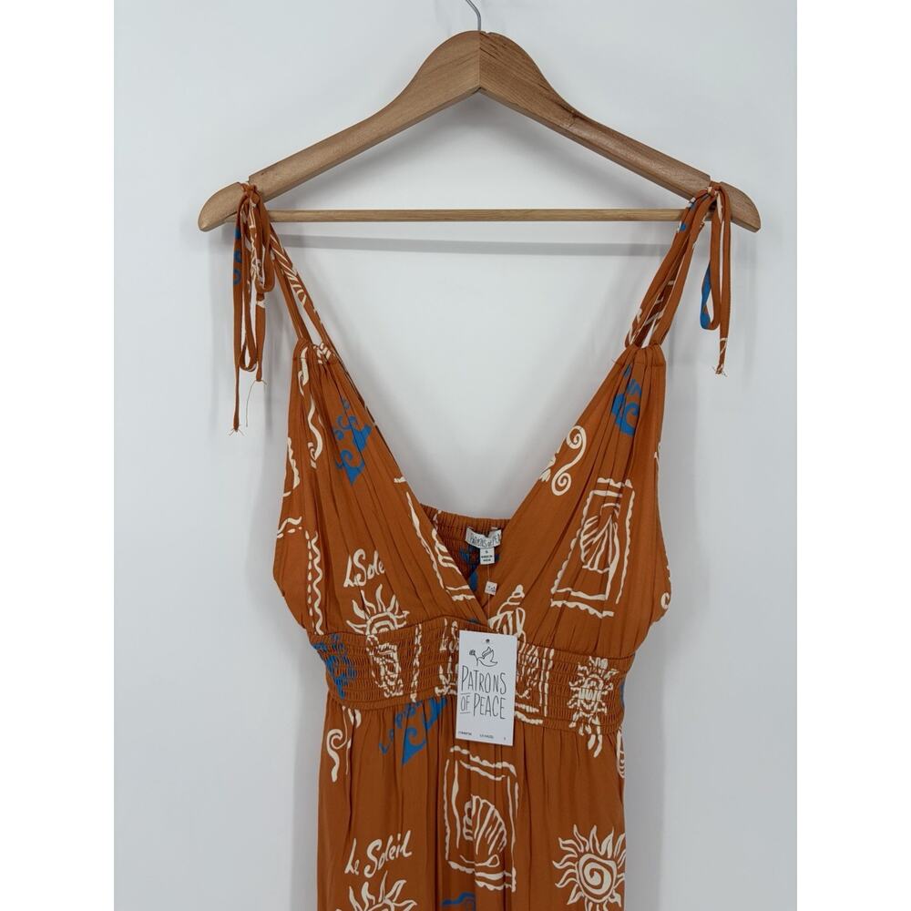 Patrons of Peace Maxi Dress Womens Small Boho Orange Print Tie Strap Flowing - Picture 10 of 12